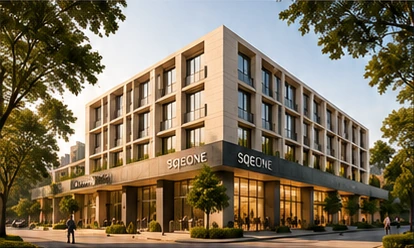 SQEONE office building set in a Chennai-inspired streetscape
